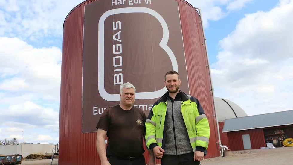 Åke och Tom Birgersson jobbar vidare för att utveckla sin biogasanläggning i Hagelsrum. Och ett kraftfullt klimatbidrag gör det lättare att få pusselbitarna på plats.