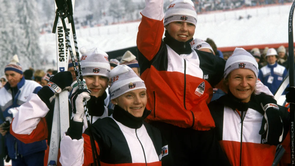 De norska längdskiddamerna tog fyra guld under VM 1982. Arkivbild.