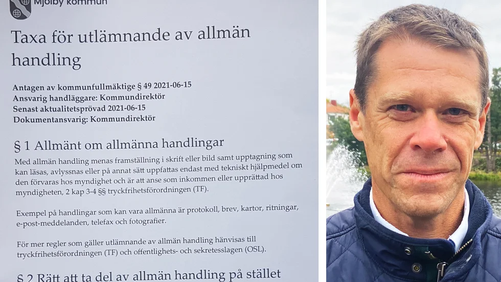 Kommundirektören Andreas Capilla menar att en taxa per sida är det enda sättet för kommunen att ta betalt för arbetsinsatsen med att lämna ut handlingar.