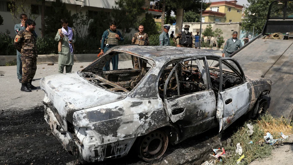 Fordon som det avfyrats raketer från i Kabul.
