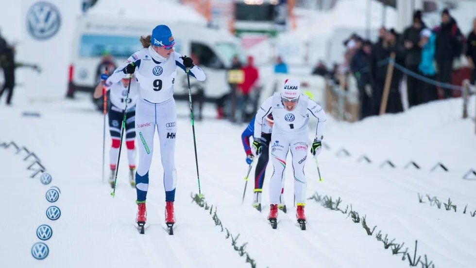 Slagen. 21-åriga finskan Johanna Matintalo slog Charlotte Kalla i spurten under 20 km klassiskt.