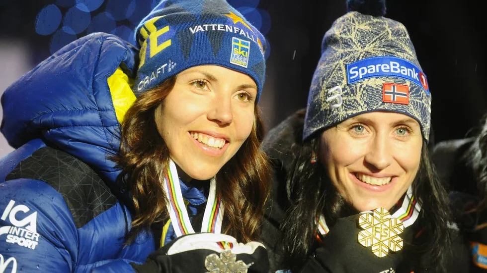 Dubbla medaljörer. Charlotte Kalla, silver och brons, Marit Björgen, 2 guld