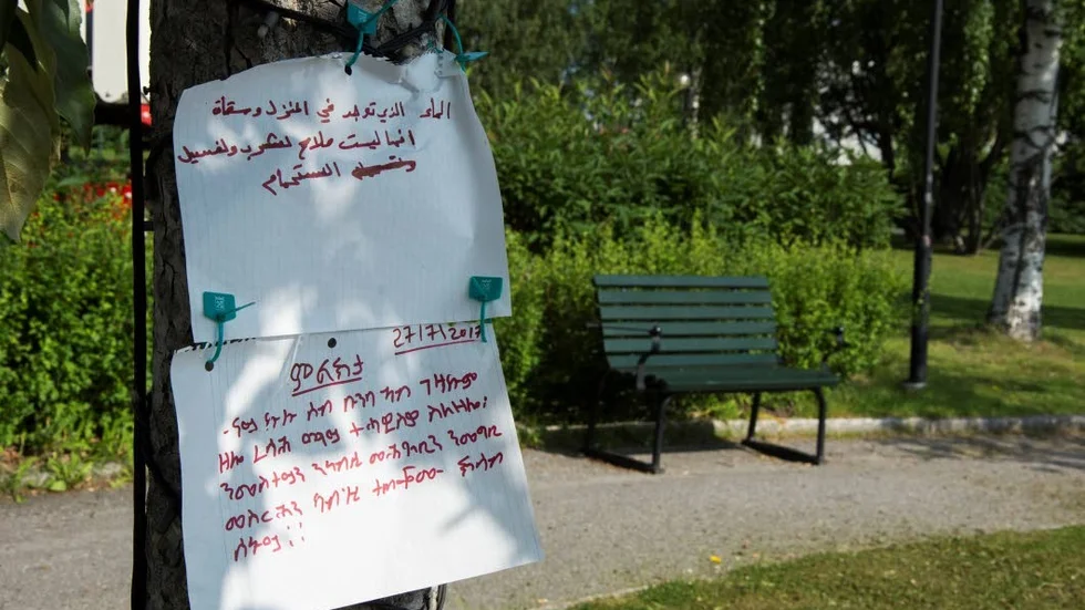 lappar. Frida Sato hade tillsammans med sina systrar satt upp lappar med information på tigrinja och arabiska.