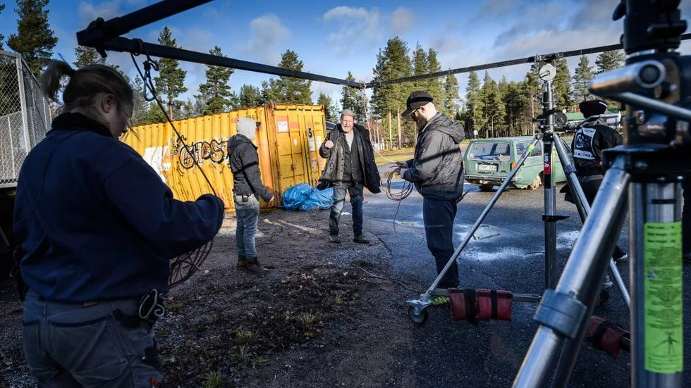 Rolf Lassgård under inspelningarna av tv-serien "Jägarna" i Vidsel