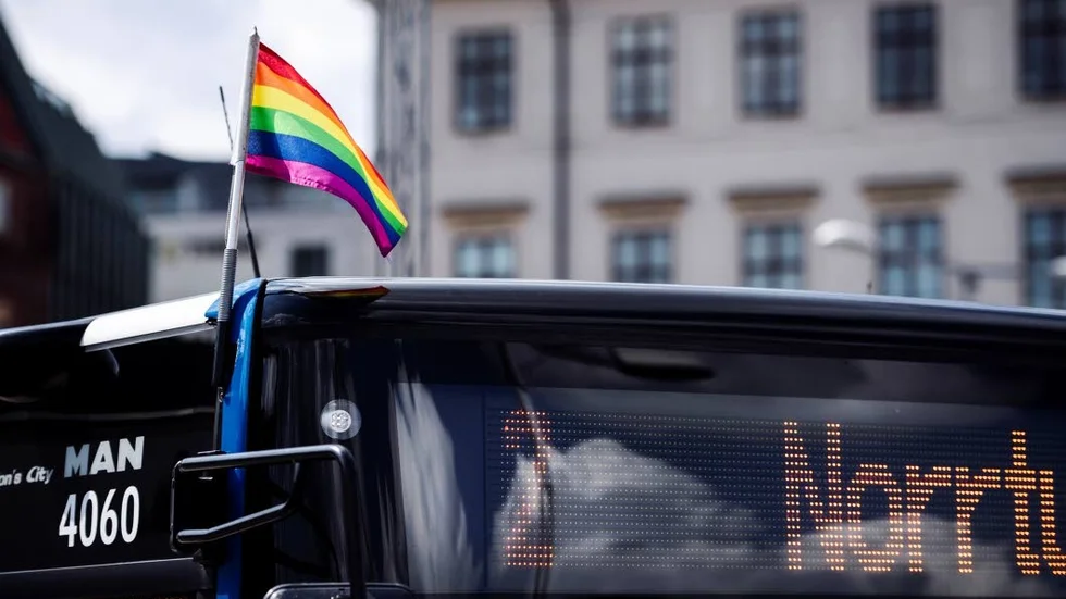 Många flaggar för Europride 2018 i Stockholm.