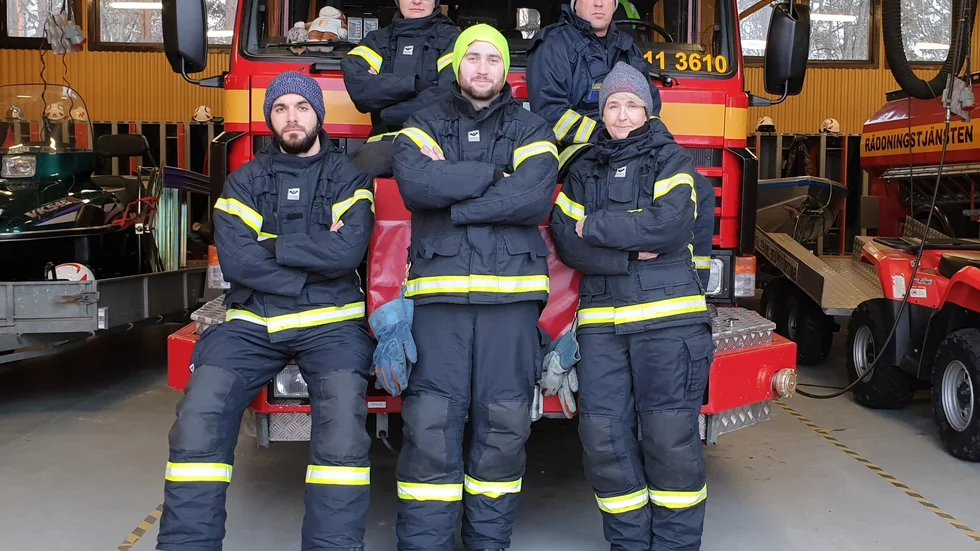Räddningstjänstens styrka i Vuollerim: Ottilia Mulder, Peter Jonsson, Muhammed Alnjjar, Linus Larsson och Louice Kramnäs Larsson.