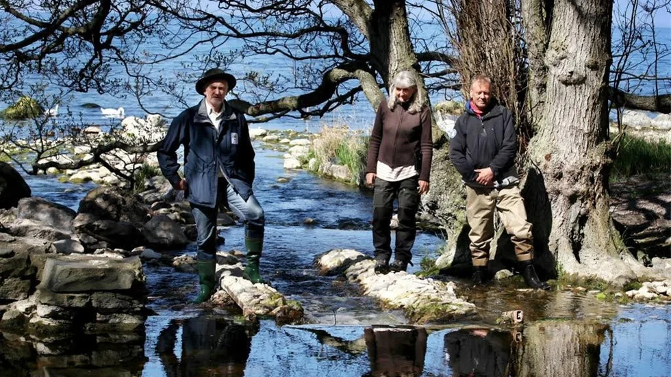Rolf Gydemon, Lena Almqvist och Lars Wallin är glada över att man sett ett Flodnejonöga i ån och att åtgärderna blivit lyckade.