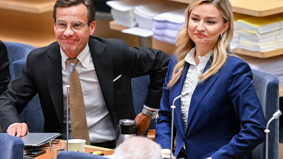 Moderaternas partiledare Ulf Kristersson och Kristdemokraternas partiledare Ebba Busch. Arkivbild.