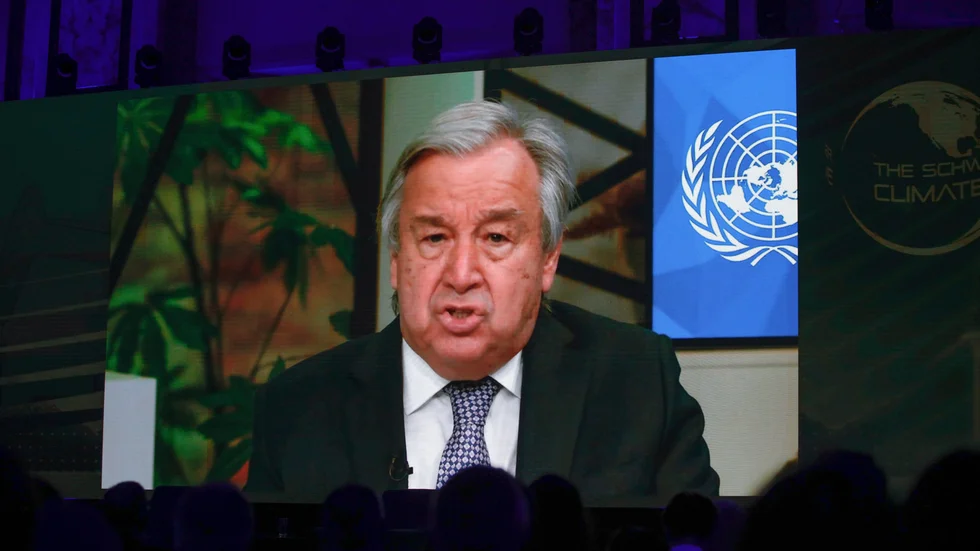 António Guterres framträdde via länk vid en klimatkonferens i Österrike.
