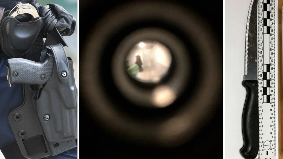 Kniven som mannen använde, och i tittögat såg kvinnan knivmannen attackera hennes man och sedan polismännen.