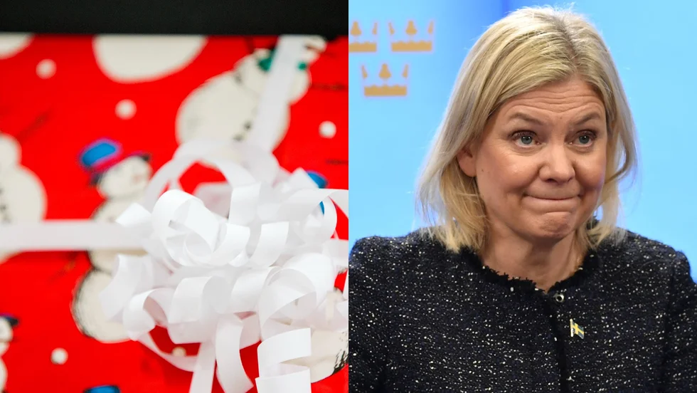 Hon är en julklapp till Socialdemokraterna. Och hon ger också julklappar till S. 