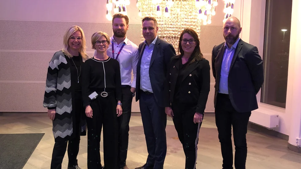 Telias vd på besök i Luleå, fr v Lenita Ericson (S), kommunalråd, Luleå, Birgitta Bergvall-Kåreborn, rektor LTU, Joel Bucht, regional ambassadör Telia, Anders Olsson, vd Telia, Li Skarin, vd Luleå näringsliv och Roger Danell, vd Luleå kommunföretag.