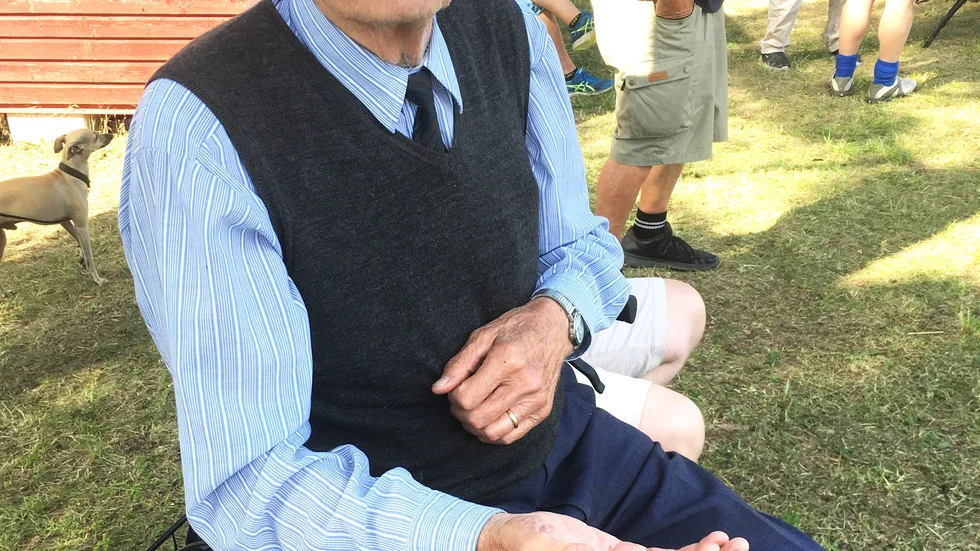 Jan Klintbom vid Stångaspelen 2019. Han debuterade på Stångaspelen redan 1939 och firade genom åren stora framgångar.
