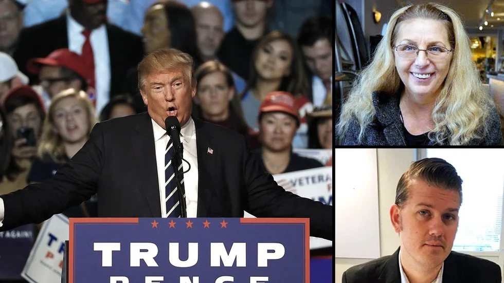 T v: Donald Trump. T h: Lorene Nilsson och Jeff Ecklund.