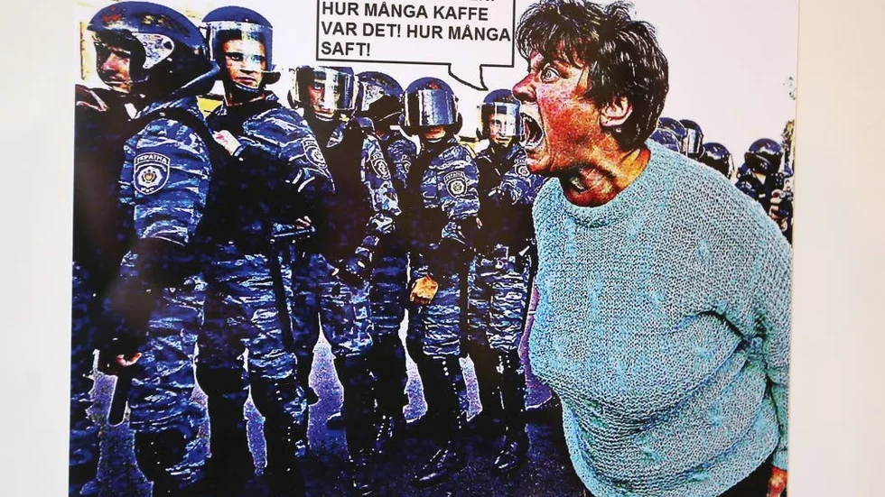 "Det hörs alltid skratt när besökarna kommer till Ulf Olsson. Då vet man var de är i utställningen" säger Sahar Burhan. Ulf Olsson har tidigare mest visat sina bilder på Facebook.
