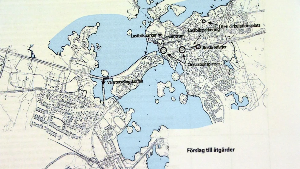 I trafikplanen finns en översiktsbild över de förändringar som föreslås för Arjeplogs tätort; bland annat rondeller, breda refuger och lastbilspakeringar.