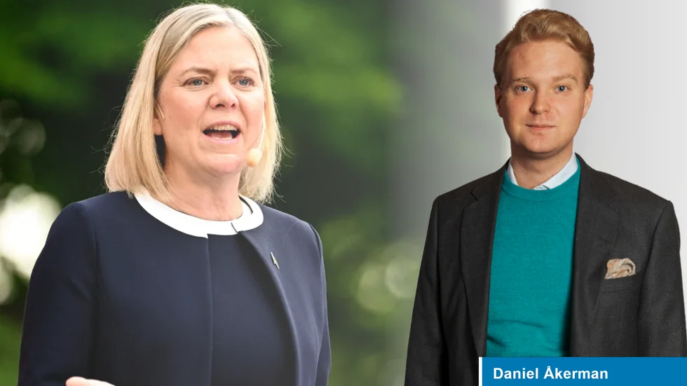 Magdalena Andersson (S) lutade sig hårt mot Per Albin Hansson under sitt tal i Almedalen.