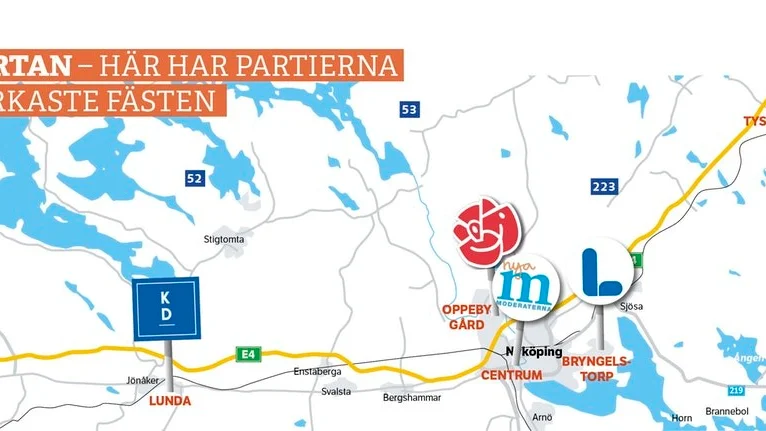 Partikartan: Här har Nyköpingspartierna sina starkaste fästen.