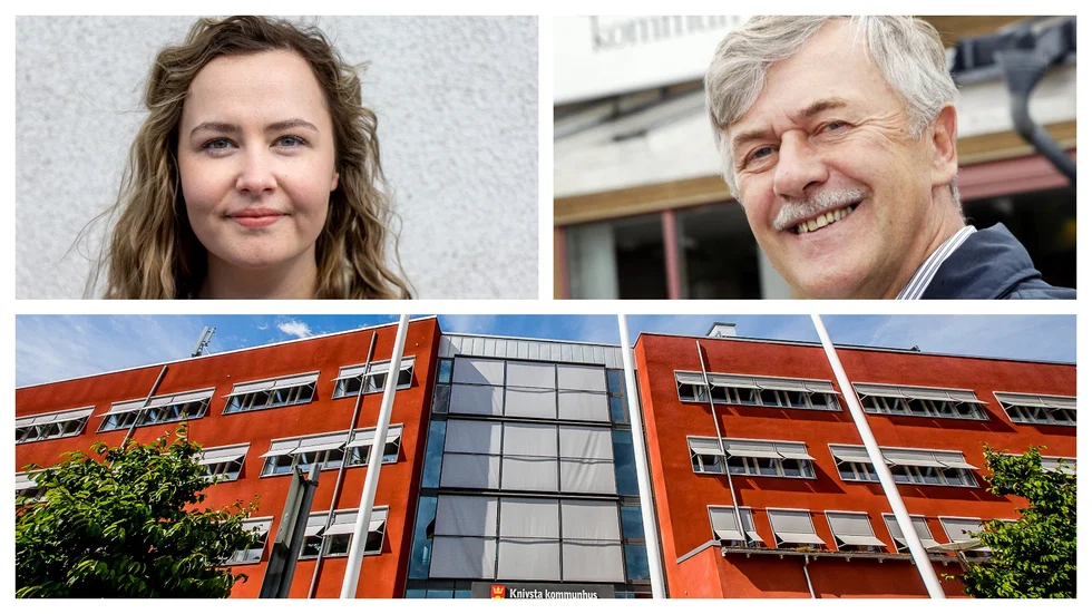 Mimmi Westerlund (KD) och Göran Nilsson (M) är överens om att kommunhuset ska förtätas, men har olika uppfattningar om vad den före detta kafélokalen i bottenplanet ska användas till.
