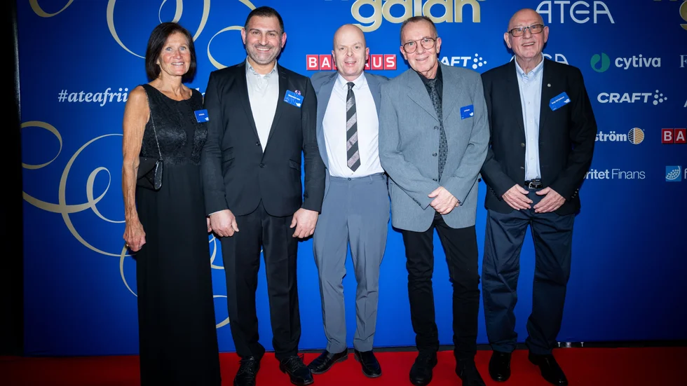 Eskilstuna Friidrott på röda mattan inför galan. Från vänster syns Siw Karlström, Mohammad Al-Joburi, Jörgen Johnsson (Ateas platschef i Eskilstuna), Jari Forsman och Bengt Olof Eskilsson.
