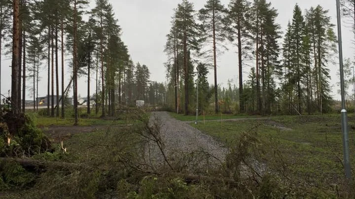 "Gång och cykelvägen mellan Lejde och Hällbacken, ca 5-7 träd över vägen som fallit av vinden, samt betydligt fler i skogen." skrev Ritva Tamminen.