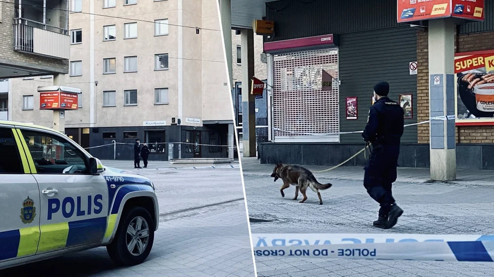 Polisen på plats i Nyfors efter skottlossningen i april.