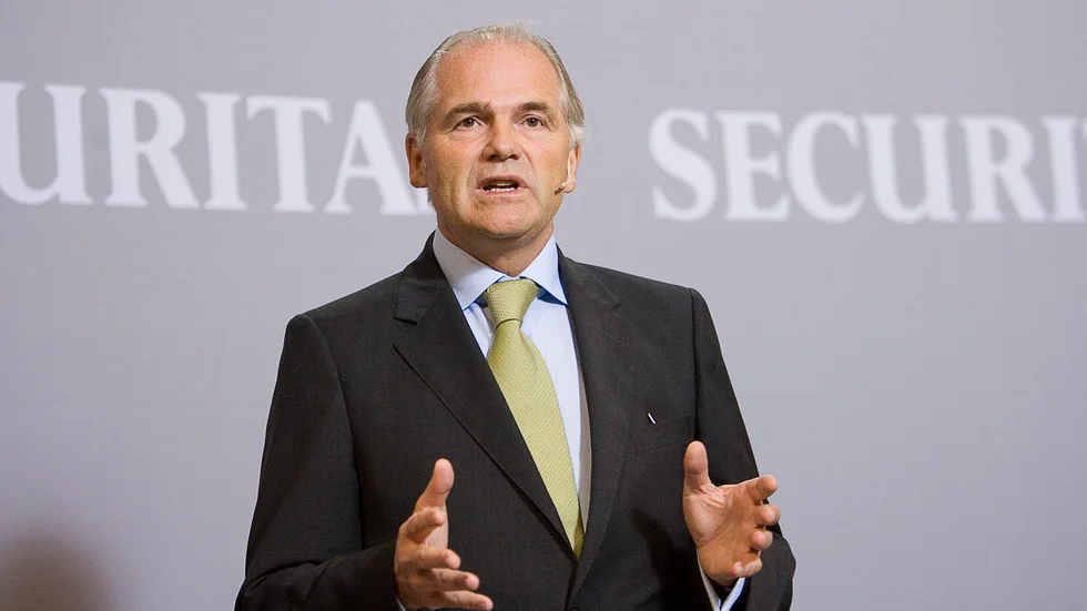 Melker Schörling vid presentationen av en kvartalsrapport från säkerhetskoncernen Securitas 2006, då Schörling var styrelseordförande i företaget.