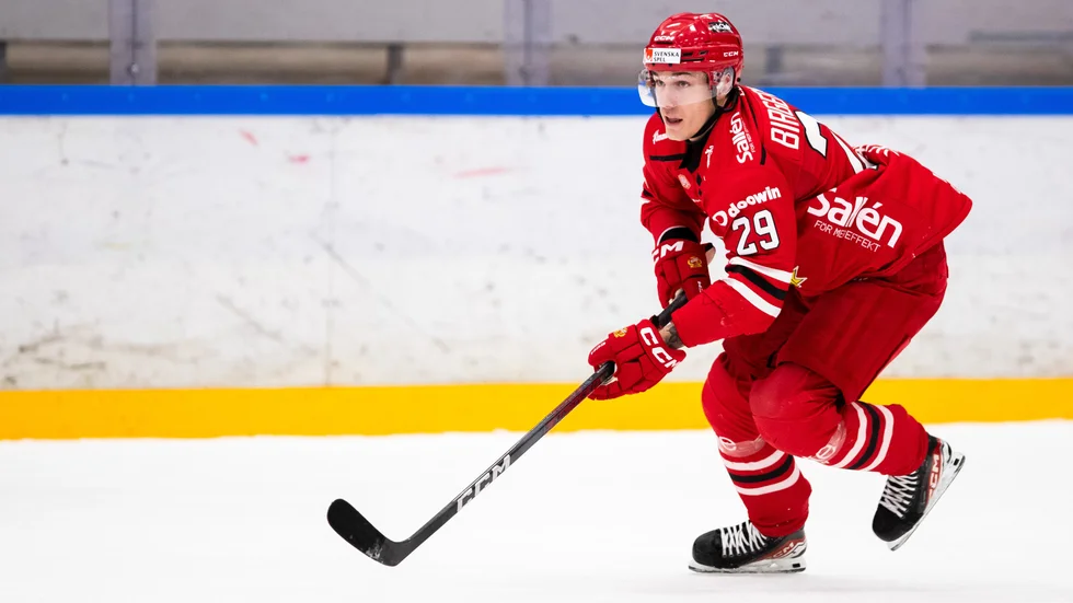 Oscar Birgersson under ishockeymatchen i Hockeyallsvenskan mellan Almtuna och AIK den 8 december 2023 i Uppsala. 
Foto: Tobias Sterner / BILDBYRÅN / COP 254 / TS0194