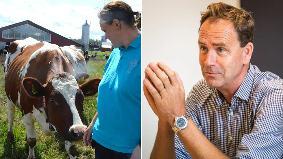 Eleonor Nilsson, Flaka Gullringen, t v, radar tillsammans med en lantbrukarkollega från Läckeby upp ett gäng frågor de gärna sett att landshövding Allan Widman, t h, lyft i omvärldsbeskrivningen han gav i en nyårshälsning i tidningen Barometern.