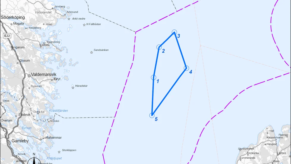 Vindkraftparken Dyning planeras ligga 4,5 mil från Oxelösund och 5 mil från Gotland.