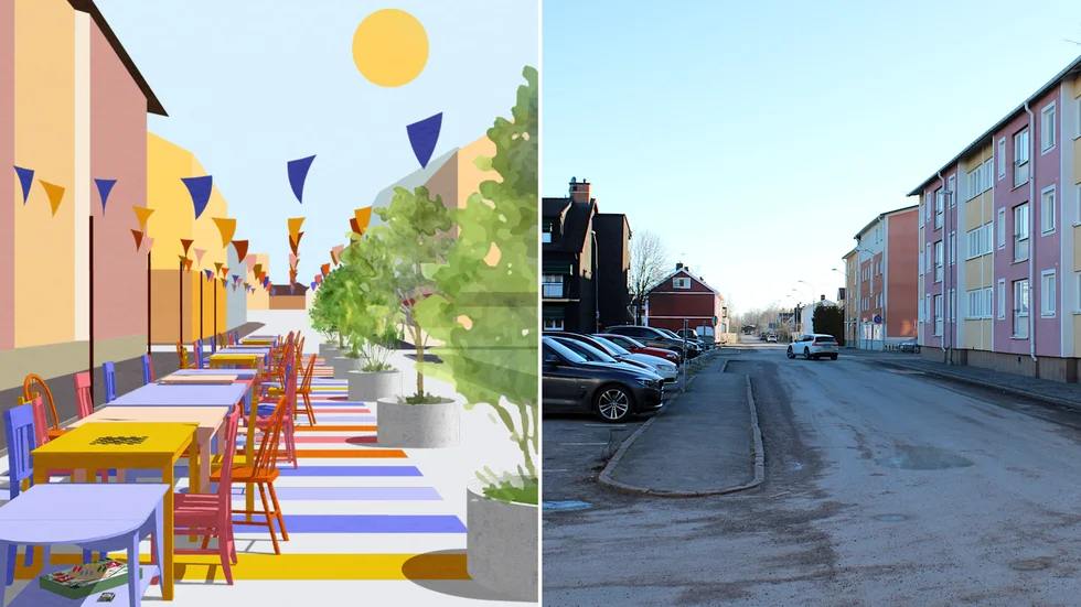 Visionsbilden till vänster visar hur Oskarsgatan i Hultsfred kan komma att se ut.