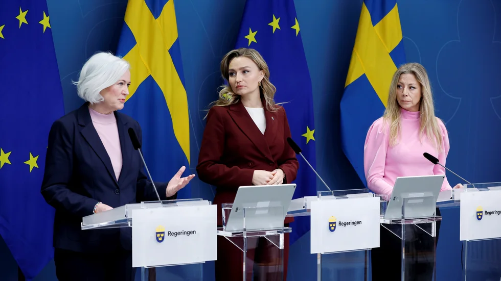 Sjukvårdsminister Acko Ankarberg Johansson (KD) , energi- och näringsminister Ebba Busch (KD) och Linda Lindberg (SD) håller en pressträff om nationell plan för förlossningsvården.