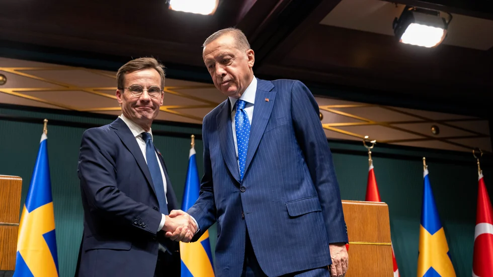 Sveriges statsminister Ulf Kristersson (M) och Turkiets president Recep Tayyip Erdogan under ett möte i Ankara i höstas.