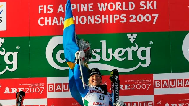 11022007 Åre. Anja Pärsson vinnare i damernas störtlopp i vm 2007.