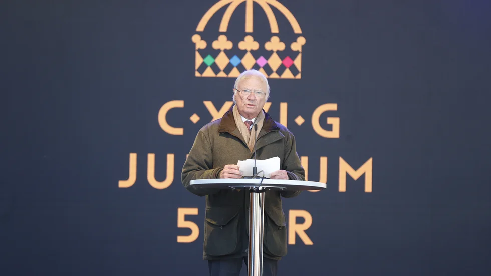 I år firar kung Carl XVI Gustaf 50 år på tronen, här talar han i Luleå.