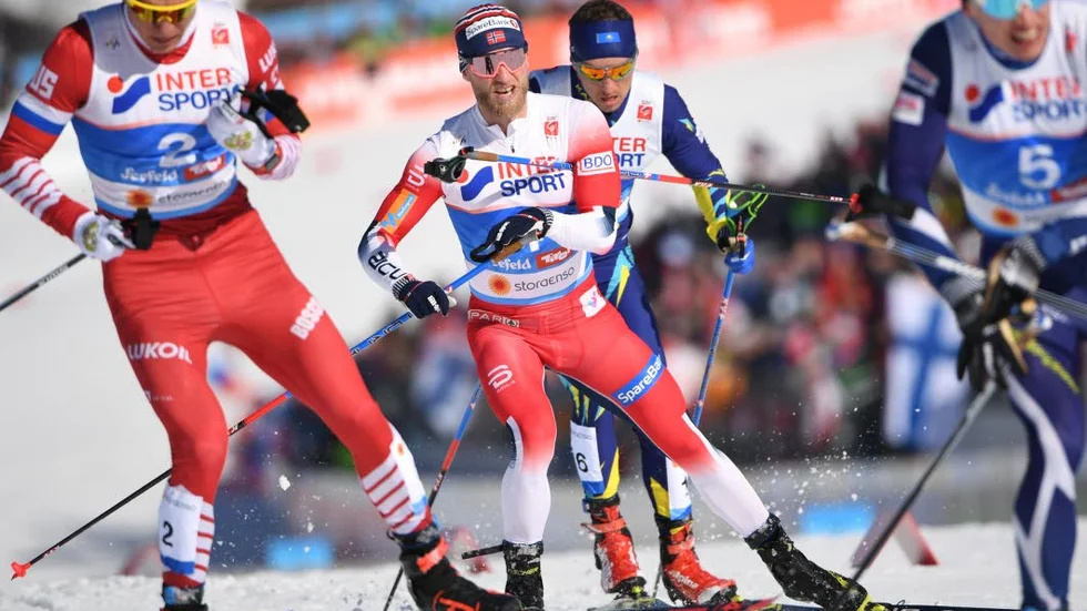 Norges Martin Jonsrud Sundby under herrarnas 30 km skiathlon vid skid-VM i Seefeld.