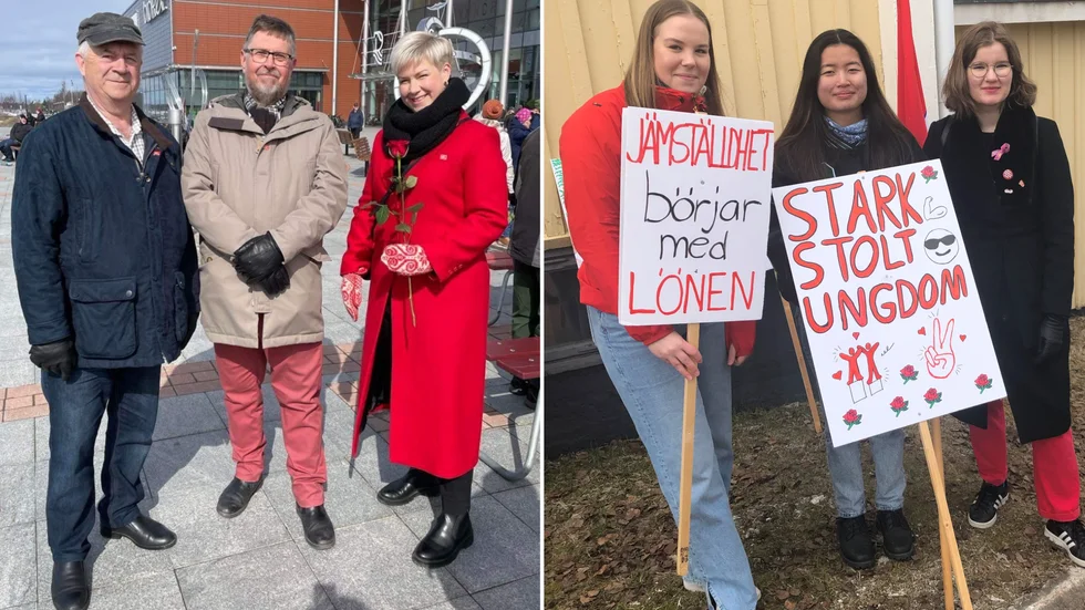 Tidigare landsbygdsministern Sven-Erik Bucht, NSD:s politiska chefredaktör Olov Abrahamsson, kommunalrådet Nina Waara samt SSU:arna Anna OIlinen, Saga Wasserman och Ewelina Haara Hyvärinen var några av dem som deltog i 1 maj-firandet på Victoriatorget som ligger på gränsen mellan Finland och Sverige.
