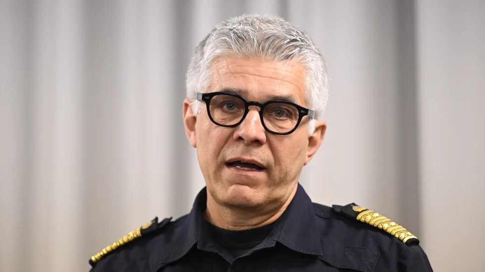 Rikspolischef Anders Thornberg under pressträffen om det aktuella läget.