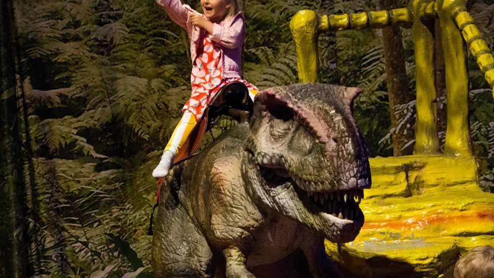 Utställningen ”Dinosaurs the exhibition” bygger på konceptet lek och lär och vänder sig till barnfamiljer. Exempelvis kan barnen få rida på olika dinosaurier.