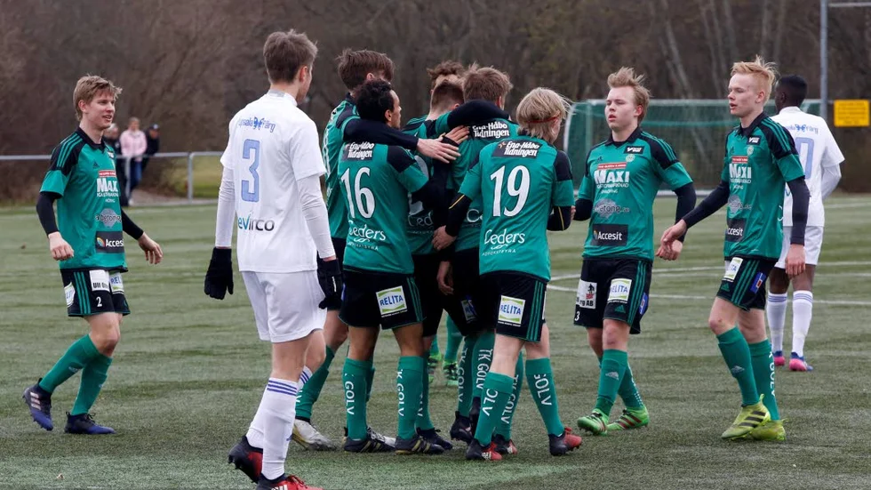 Jubel. Firande i ESK efter "Jonte" Åhlins 3–1-mål mot IFK Uppsala