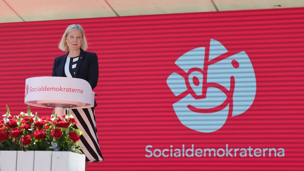 VISBY 20230629
Socialdemokraternas partiledare Magdalena Andersson (S) håller tal under politikerveckan i Almedalen.
Foto: Adam Ihse / TT / kod 9200
