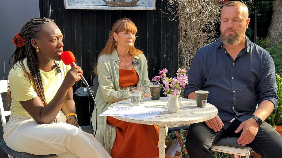 

IF Metall seminarium machokultur 2023. Silvia Kakembo, moderator, Arena Opinion, Marie Nilsson, förbundsordförande, IF Metall, Vladimir Jankovic, förtroendevald SKF.
