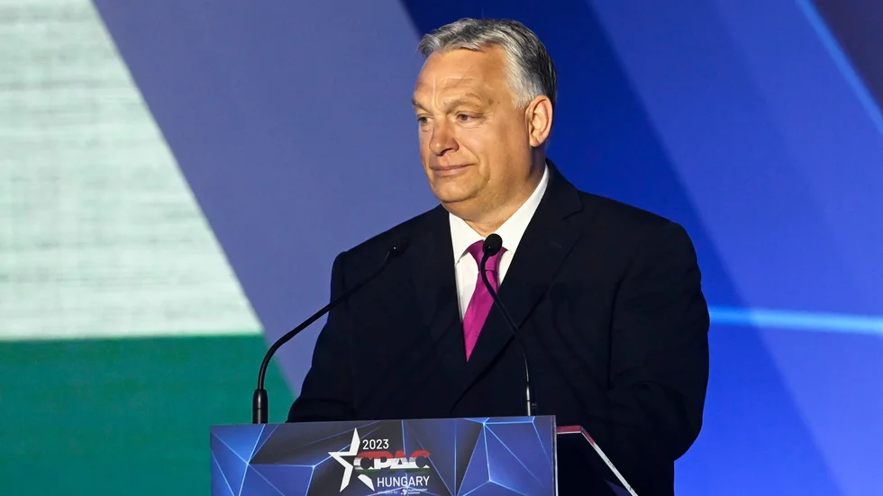 Viktor Orbán i sitt tal i Budapest 4 maj.