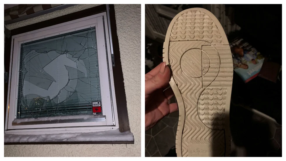En 20-årig man anklagas för att ha krossat rutor i två bostäder i Ekholmen. Han avslöjades av sina skospår i snön. (Bilderna är hämtade ur förundersökningen.) 