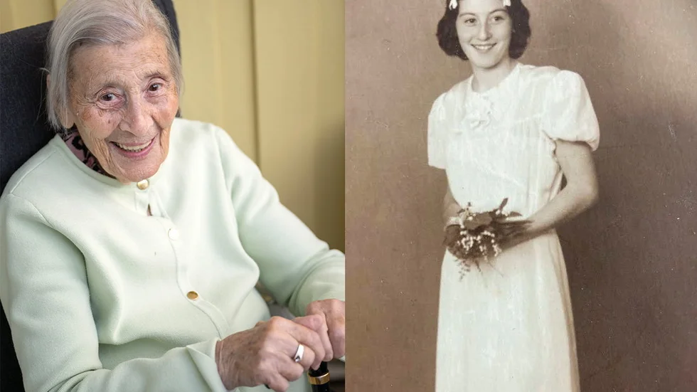 Anna Grüner är i dag 96 år. Bilden till höger togs i samband med hennes bat mitzvah (en judisk motsvarighet till konfirmationen), då hon var 14 år.