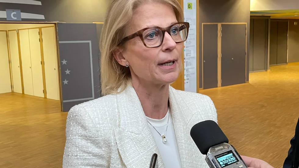 BRYSSEL 20231208Finansminister Elisabeth Svantesson (M) efter fredagens EU-möte i Bryssel,Foto: Wiktor Nummelin / TT / kod 10510