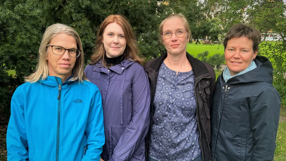 Här är fyra av de nio läkare på Palliativt centrum som slutat under sommaren för att de inte anser att arbetsplatsen fungerar. Från vänster: Karin Kårehed, Kristin Åkerman, Anna Cedermark och Kristin Franzon.  