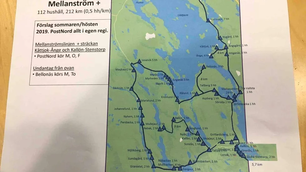 Mellanströmslinjen som Postnord i dag trafikerar fem dagar i veckan förutom under skollov, då blir det tre dagar i veckan. Från och med i höst är det tre dagar i veckan som gäller över hela året.