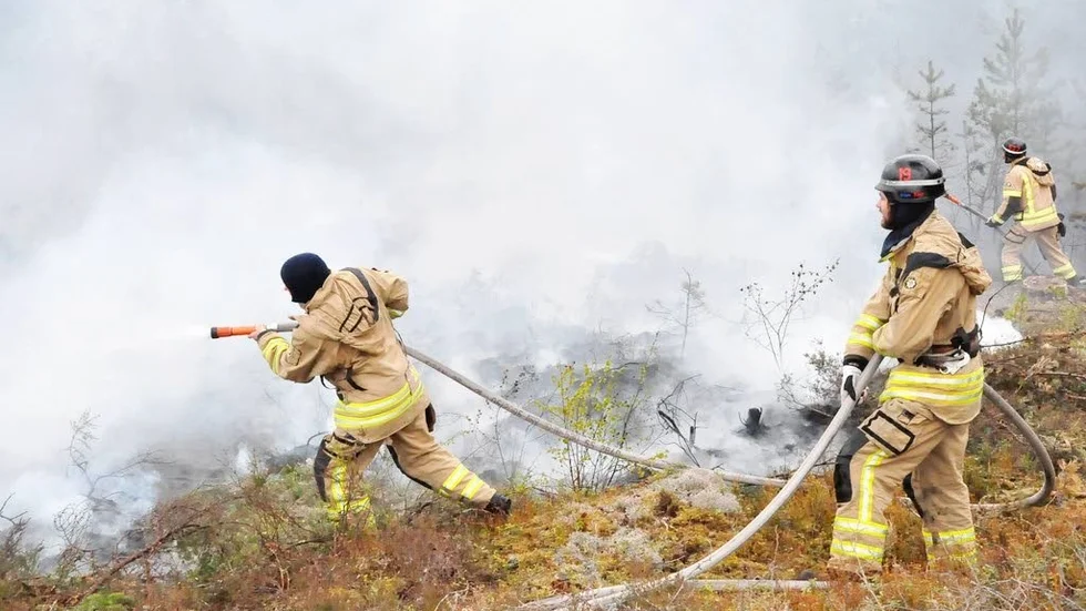 Skogsbrand. Ett tiotal brandmän från Söderköping och Norrköping bekämpade branden utanför Västra Husby.