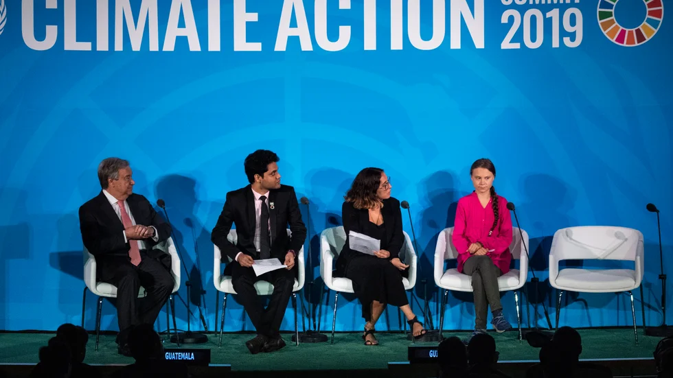 Greta Thunberg talar i FN:s generalförsamling vid öppnandet av UN Climate Action Summit 2019.